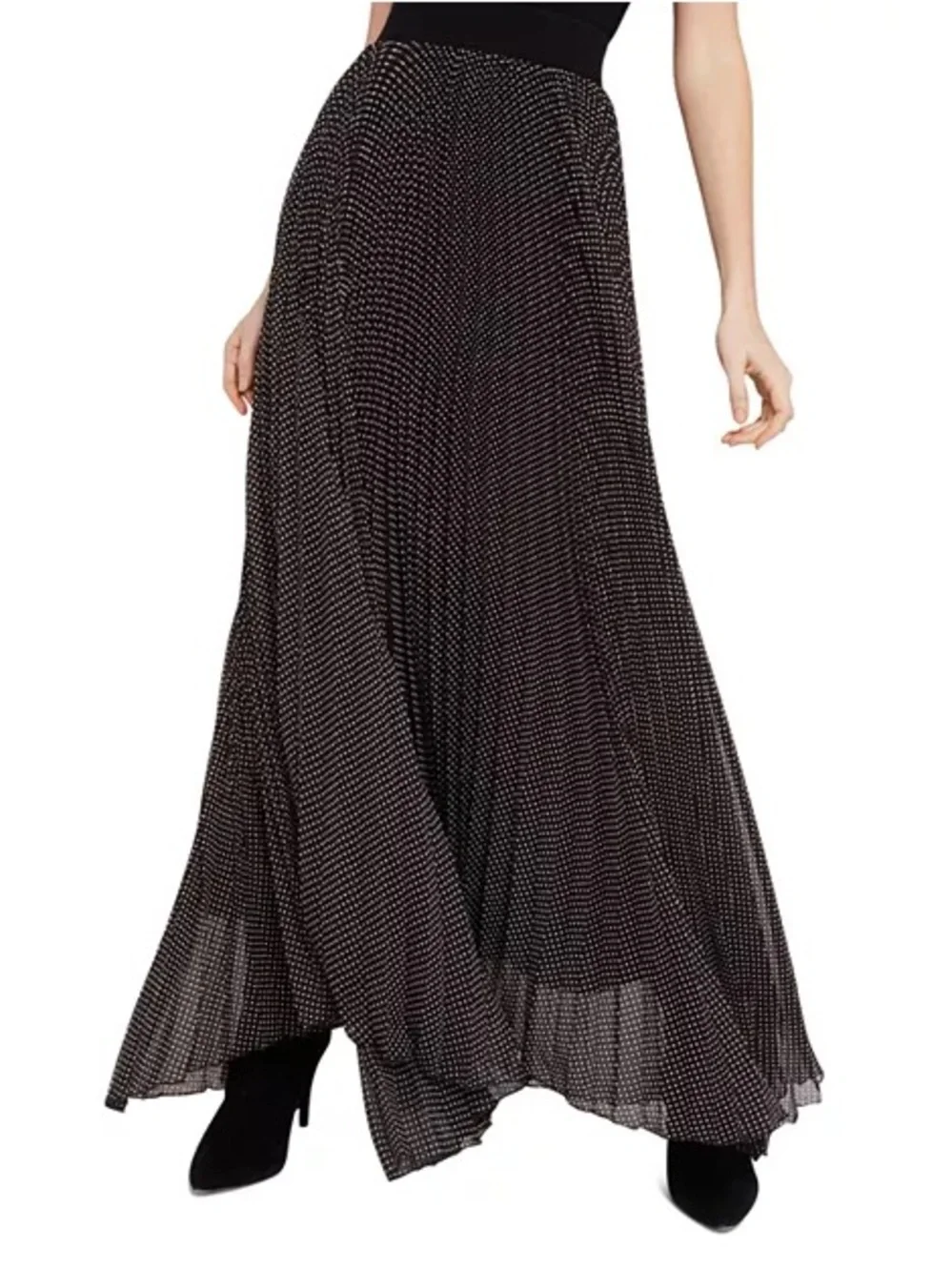 Alice and Olivia Katz Pleated Maxi Skirt Black with white polka dot 6 - Picture 6 of 10